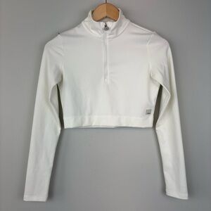 Vuori Lux Rib Half Zip Women's Long-Sleeve Crop Top White Size S